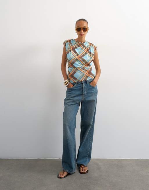 Topshop - Ternet top med drapering bagpå og multifarvet print, 4 af 4