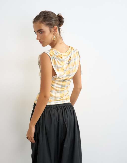 Topshop ternet top med rynkedetalje i gul, 4 af 4