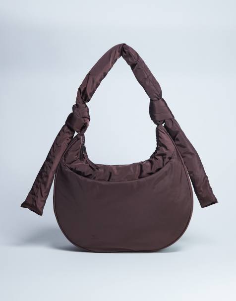 Topshop – Terry – Nylon-Schultertasche in Schokobraun mit Reißverschlusstasche - view 1