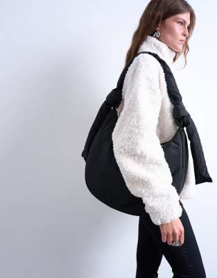 Topshop - Terry - Nylon-Schultertasche in Schwarz mit Reißverschlusstasche