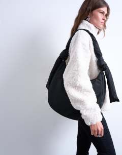 Terry nylon shoulder zip pocket bag in black