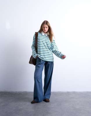 Topshop Terrycloth Striped Polo In Multi