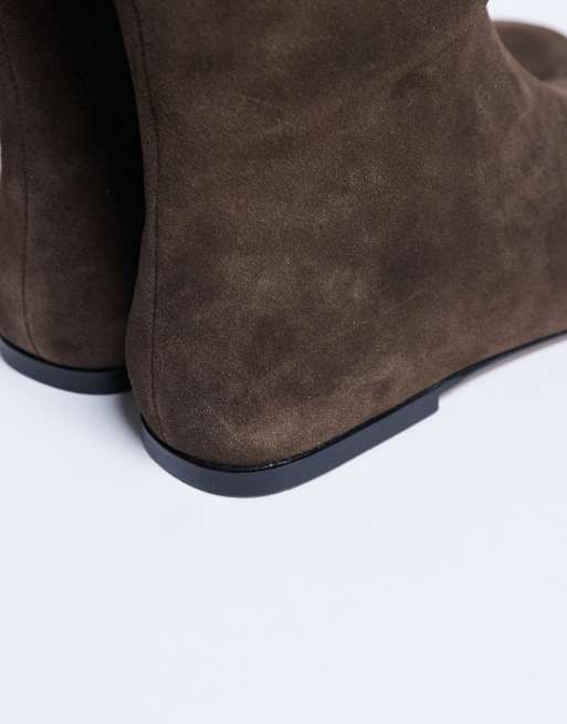 Topshop - Tess - Kniehoge platte laarzen van echt suède in chocoladebruin, 4 van 4