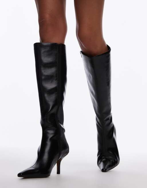 Black mid shops heel knee high boots