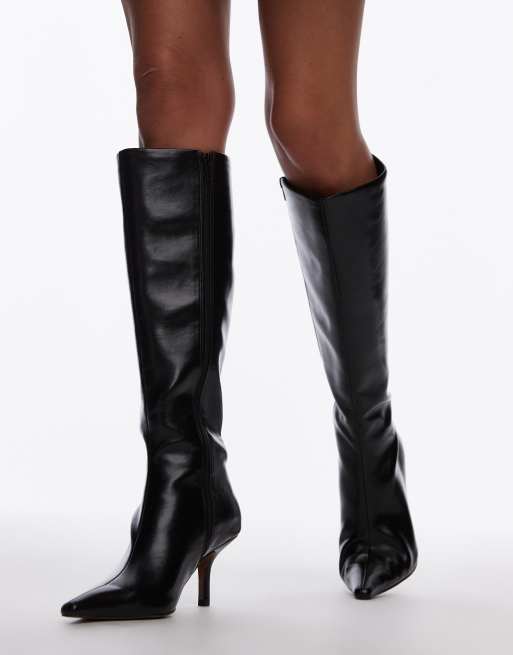 Topshop – Tessa – Kniehohe Stiefel in Schwarz mit hohem Absatz
