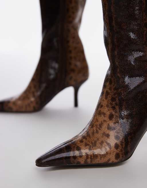 Topshop – Tessa – Kniehohe Stiefel mit hohem Absatz und Schlangenmuster, 2 von 4