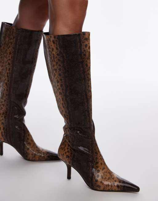 Topshop – Tessa – Kniehohe Stiefel mit hohem Absatz und Schlangenmuster, 4 von 4