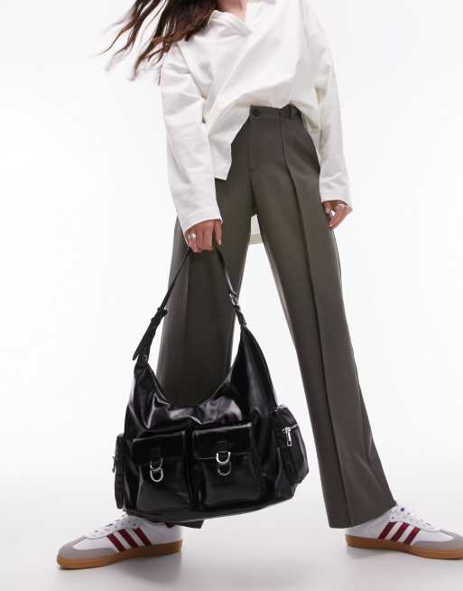 Topshop Tessie slouchy multi pocket tote bag in black, 3 of 4
