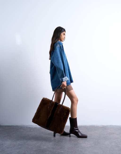 Topshop - Teven - Borsa shopping marrone in pelliccia sintetica, 3 di 4