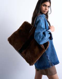 Teven faux fur tote bag in brown