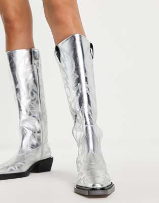 silver knee high cowboy boots