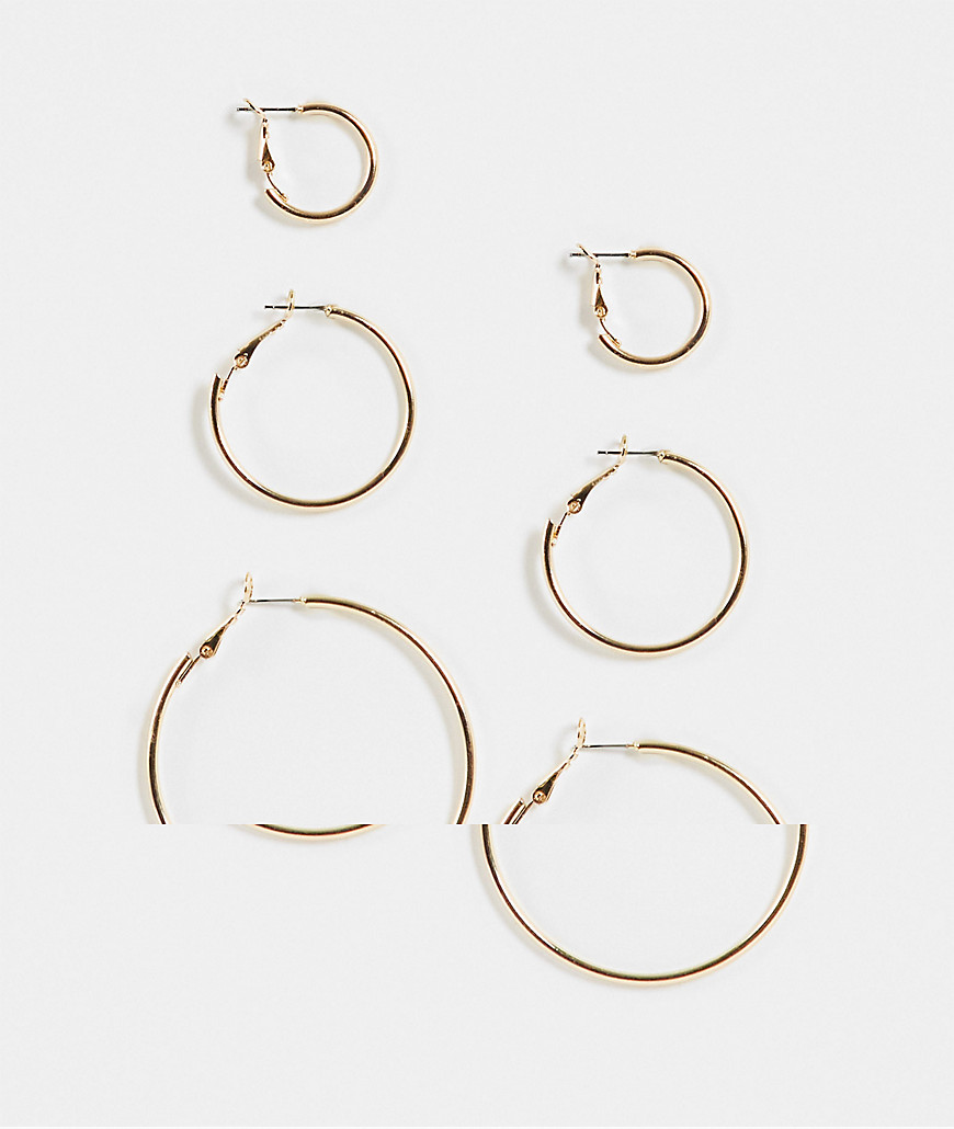Topshop textured 3 x multipack hoop earrings in gold