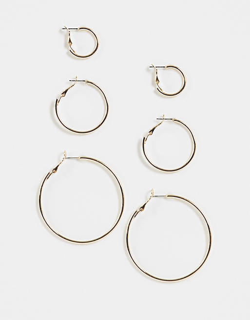 Topshop textured  3 x multipack hoop earrings in gold