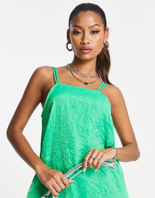 Topshop textured 90s satin slip dress in green