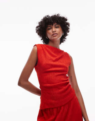 Topshop Topshop textured asymmetric ruched tank co-ord in red
