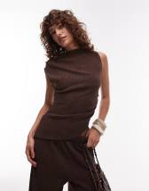 Topshop textured wide leg pants in chocolate brown - part of a set