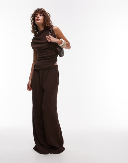 Topshop textured asymmetric ruched tank top in chocolate brown - part of a set