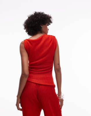 Topshop Textured Asymmetric Ruched Tank Top In Red