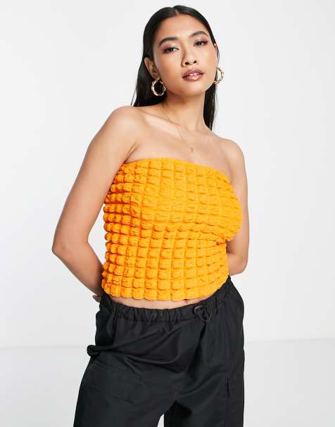 Topshop textured bandeau in orange