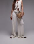 [Topshop] Topshop textured beachy wide leg pants in cream-White L CREAM