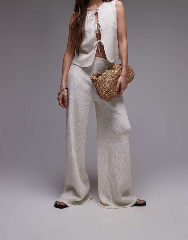 Topshop - textured beachy wide leg trousers in cream