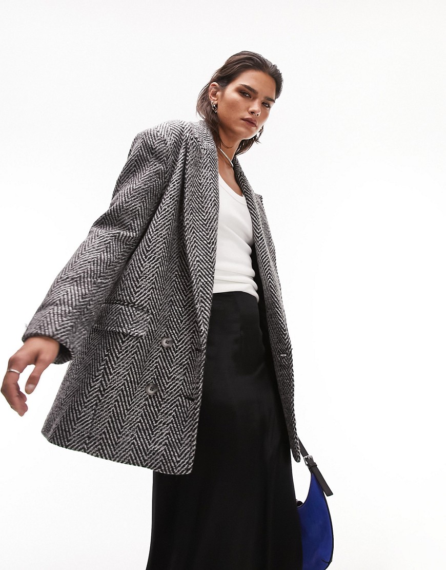 Topshop textured blazer coat in monochrome-Multi
