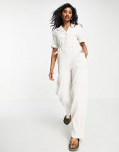 Pretty Lavish tie waist utility jumpsuit in cream | ASOS