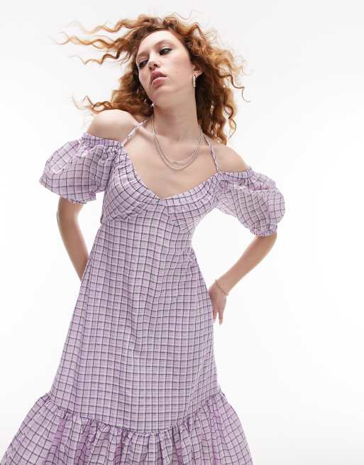 Topshop textured check bust cup midi dress in lilac