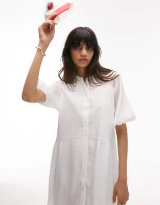 Topshop Textured Chuck On Mini Shirtdress In White