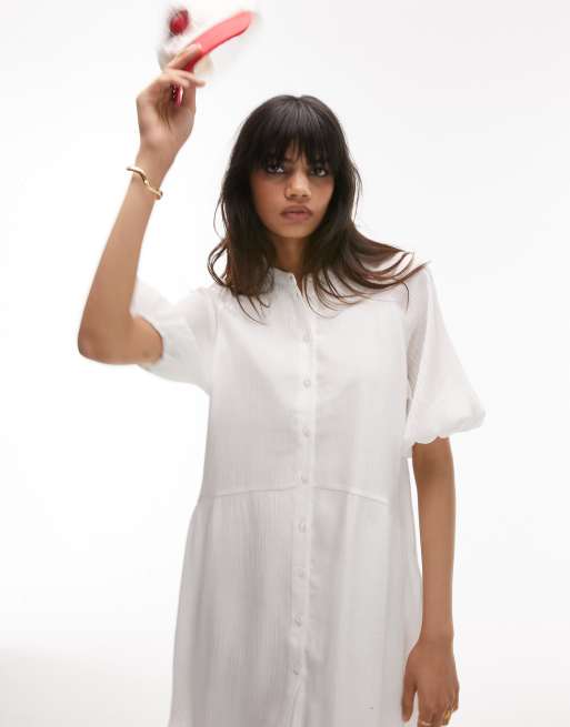 Topshop textured chuck on mini shirtdress in white