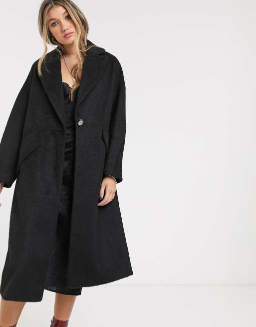 Topshop textured coat in black | ASOS