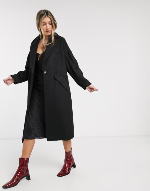 Topshop textured coat in black ASOS