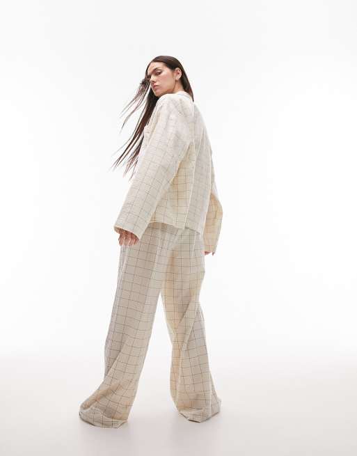 Topshop textured cotton check shirt and pants pyjama set in ecru , 4 of 4