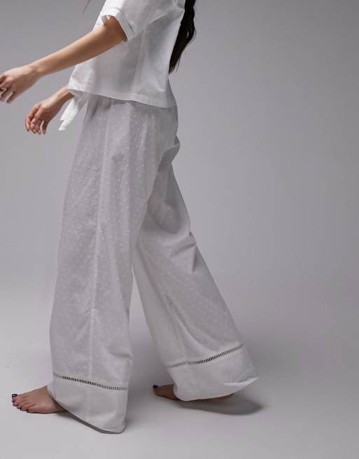 Topshop textured cotton shirt and pants pajama set in white , 2 of 4