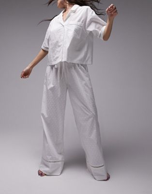 Topshop textured cotton shirt and trouser pyjama set in white