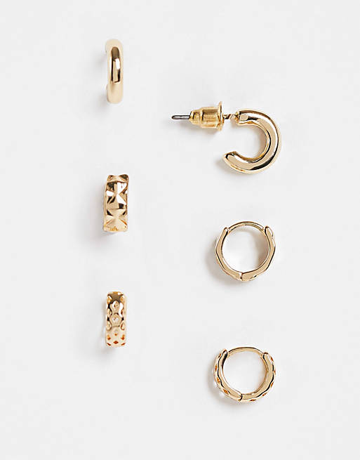 Topshop textured cut out 3 x multipack hoop earrings in gold