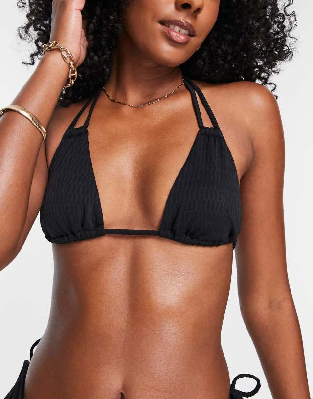 Topshop - textured double strap triangle bikini top in black