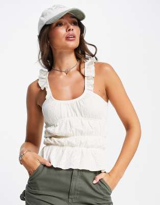 TOPSHOP TEXTURED FRILL SHOULDER TANK TOP IN WHITE