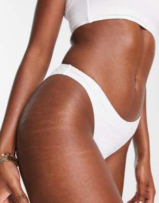 Topshop textured high leg bikini bottom in white