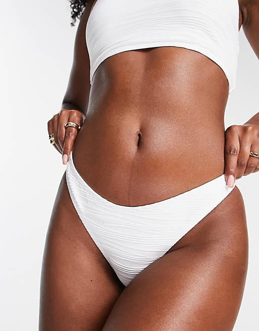 Topshop textured high leg bikini bottom in white | ASOS