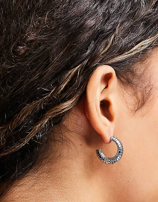 Topshop textured huggie hoop earrings in silver