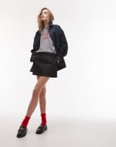 Topshop faux leather wrap mini skirt in dark khaki