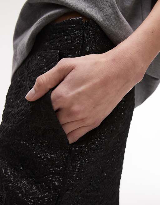 Topshop textured jacquard mini skirt in black