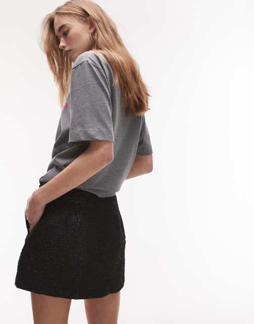 Topshop textured jacquard mini skirt in black