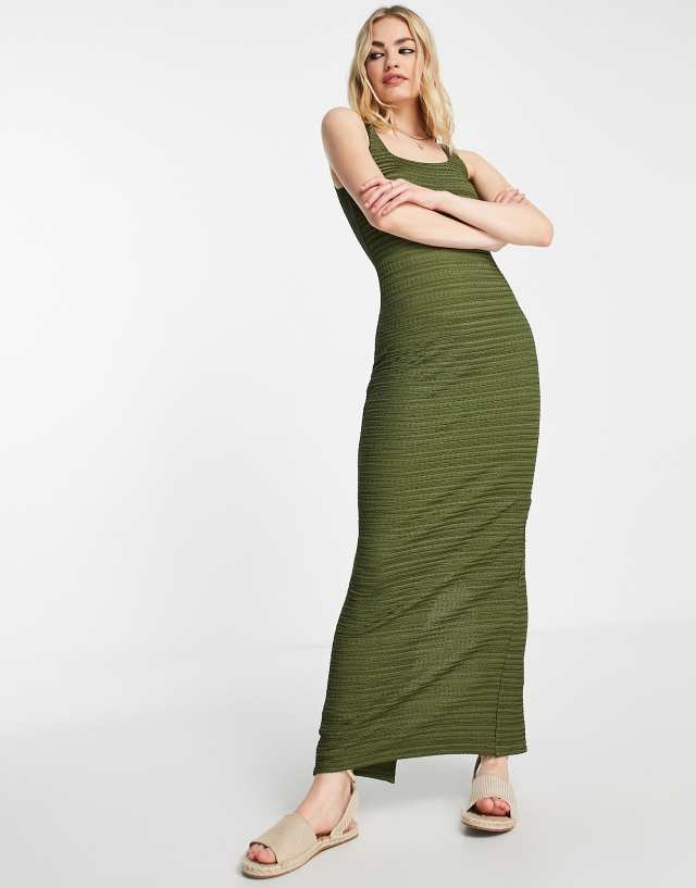 Topshop textured jersey sleeveless maxi dress in khaki