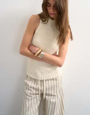 Topshop textured knit high neck tank top in ivory