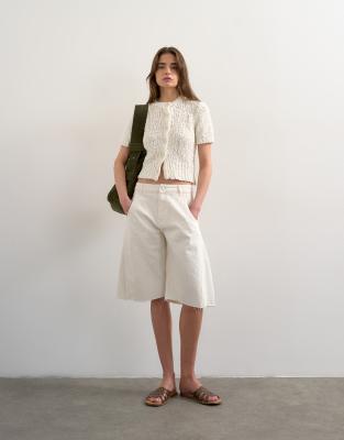 Topshop textured knit short sleeve cardigan in ivory | ASOS