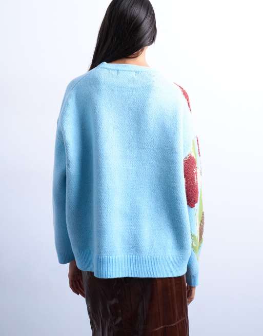 TOPSHOP　 Topshop textured knit tulip sweater in blue | ASOS