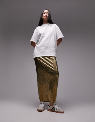 Topshop textured maxi skirt in metallic gold
