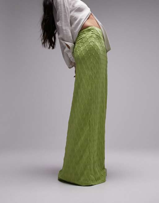 Topshop textured maxi skirt in olive